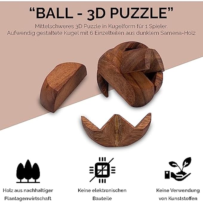 BALL - 3D PUZZLE - THINKING GAME - PUZZLE GAME - PATIENCE GAME - LOGIC GAME MADE OF WOOD - Image 3
